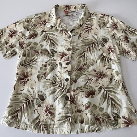 Hilo Hattie Women Hawaiian Shirt Hibiscus Flower M Aloha Tropical Island USA - Picture 1 of 9
